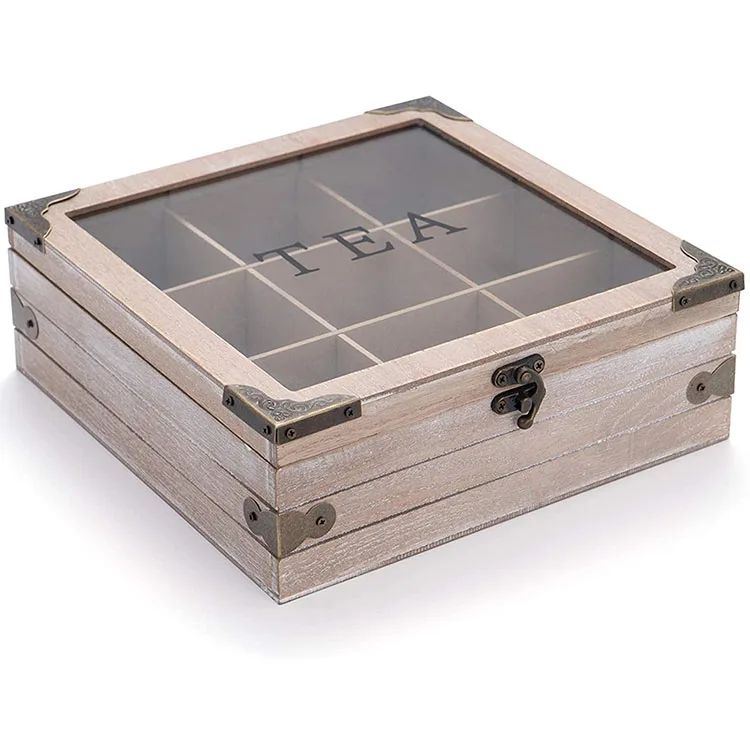 Выполненный на заказ Серый квадратный кантри хранение чайных пакетиков деревянный контейнер для хранения чая (1600275629901)