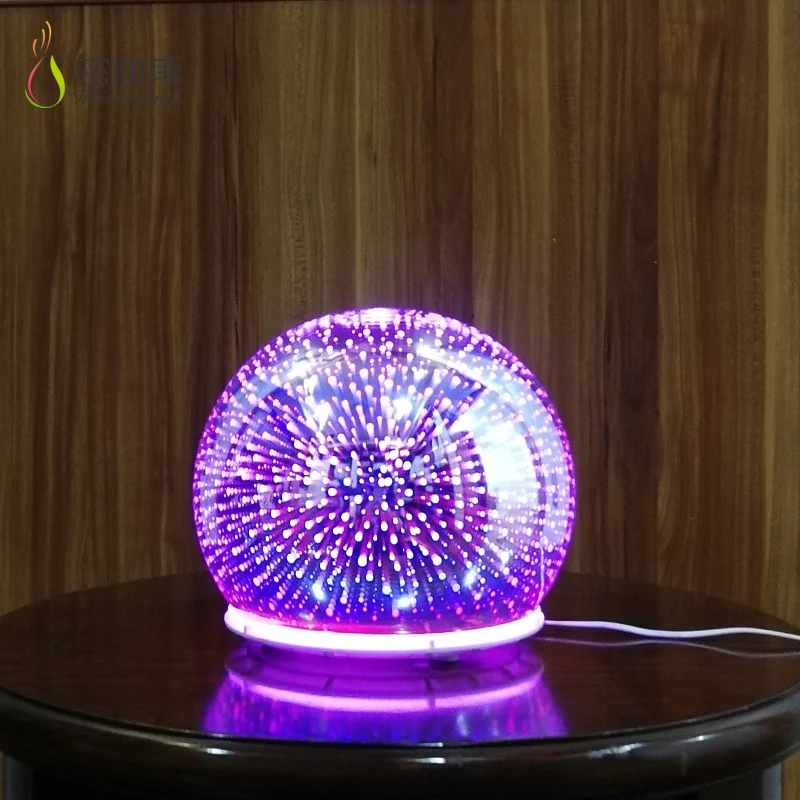 Innovative design 200ml 3d fireworks ultrasonic glass aroma humidifier aromatherapy essential oil diffuser scent diffuser