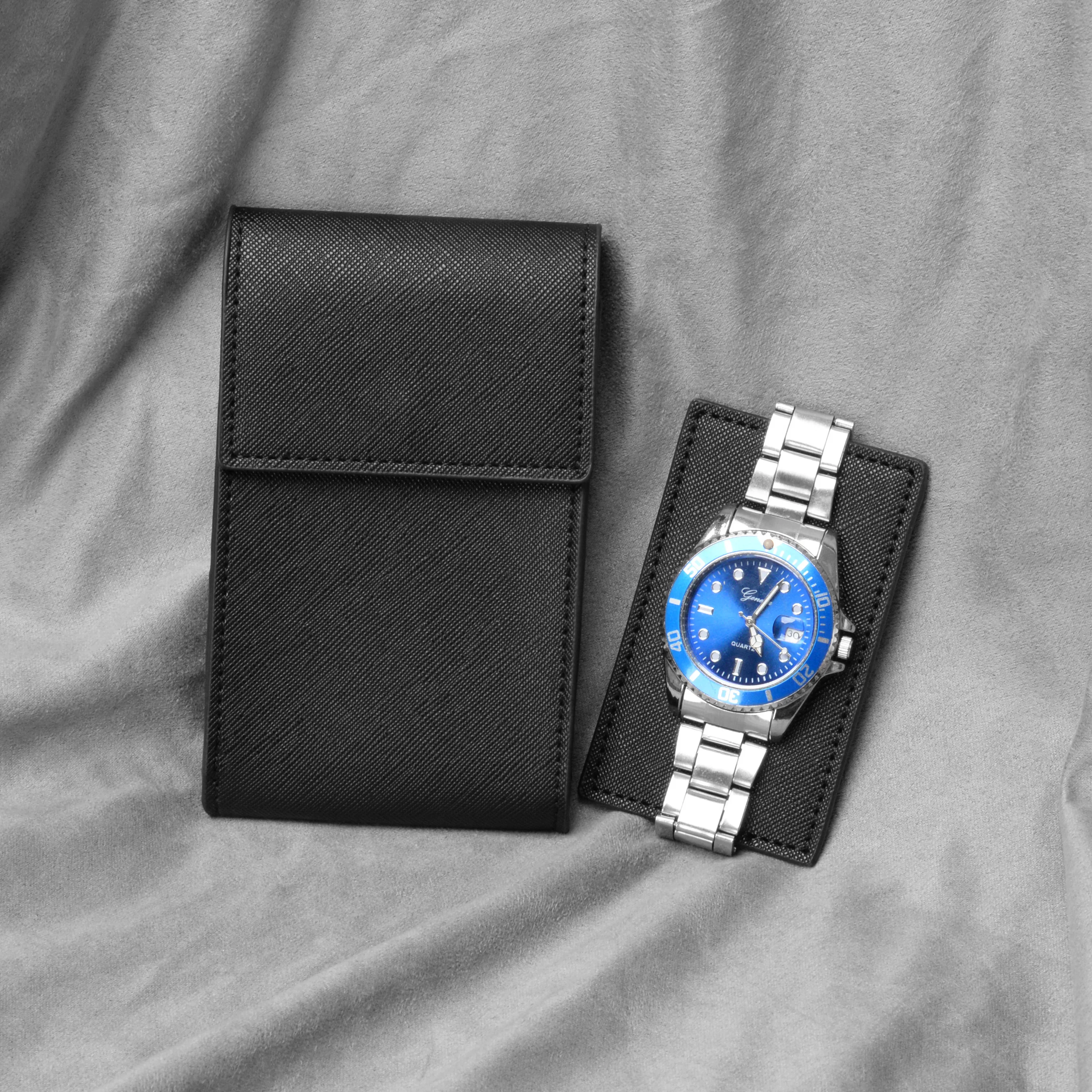 Black Classic Noble Cross Pattern Watch Bag Exquisite PU/Geniune Leather Printable Patterns Individual Packing Watch Pocket