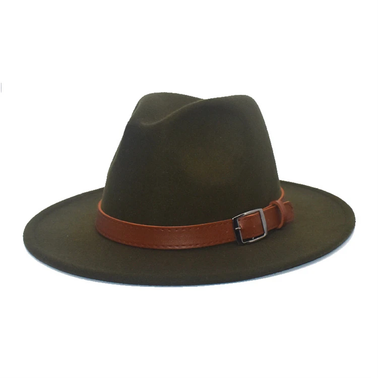 Classic belt buckle wool fedora hat simple suede belt British style outdoor wide brim versatile wholesale fedora hat