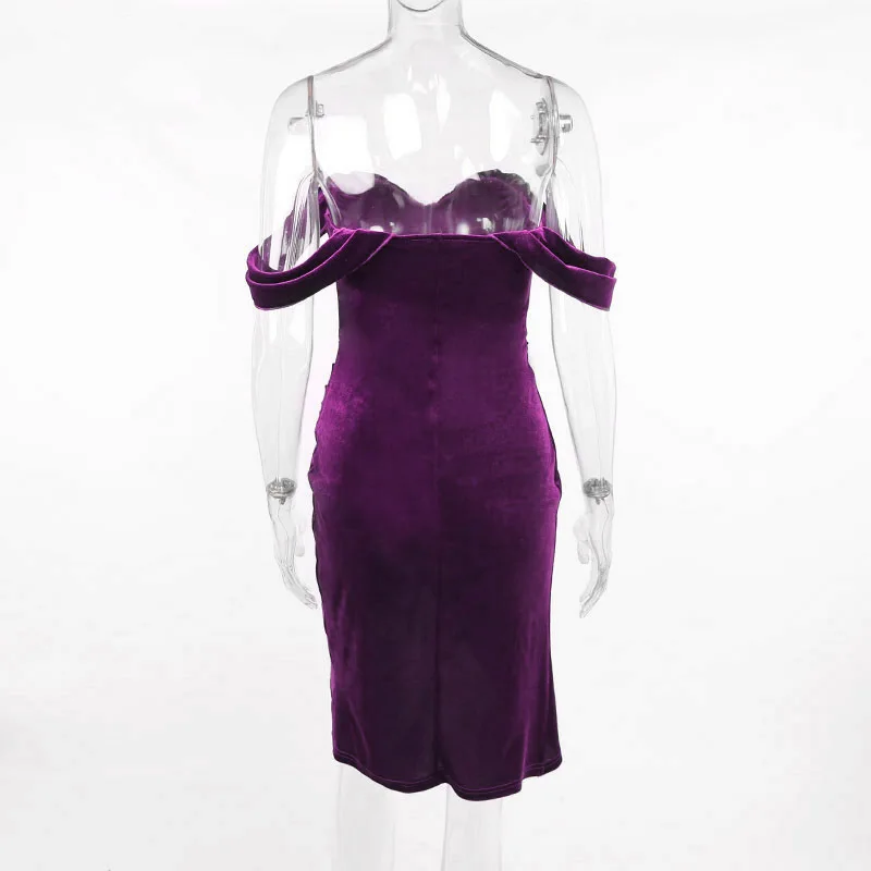 Autumn Korean Velvet Sexy Split Dress  European and American Style Evening Dress Women