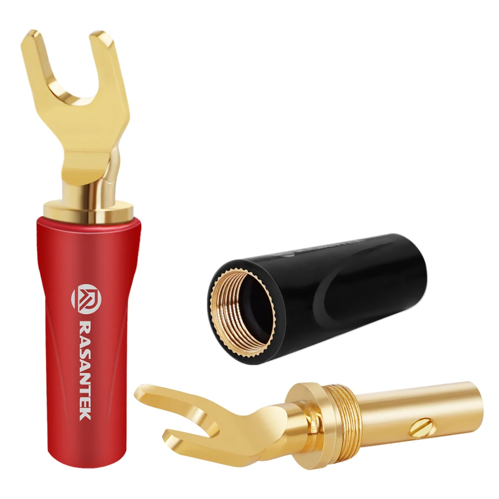 Pure copper plated Audio Speaker Plugs Screw Fork Spade Connector