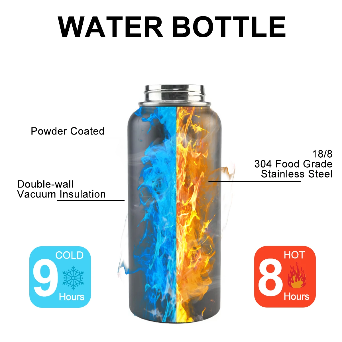 Custom Logo 12oz 18oz 32oz Eco-Friendly Vacuum Flask Insulated Stainless Steel Water Bottles