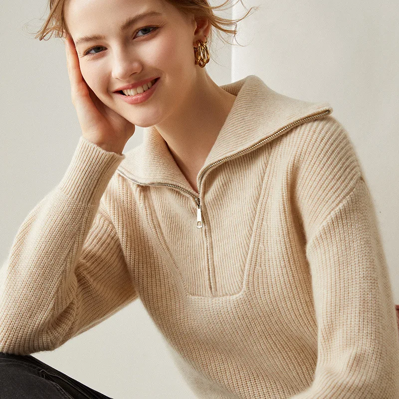 2023 New Design Designer Cashmere 100 % Women Solid Color Oversized Pullover Knitted Clothing Sweater