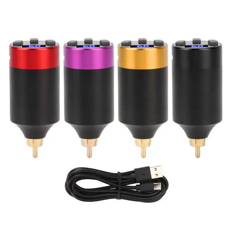 Wireless Tattoo Power Supply with USB Charging Cable LED Display Tattoo Machine Battery RCA Interface 1500mAh for Tattoo Salon
