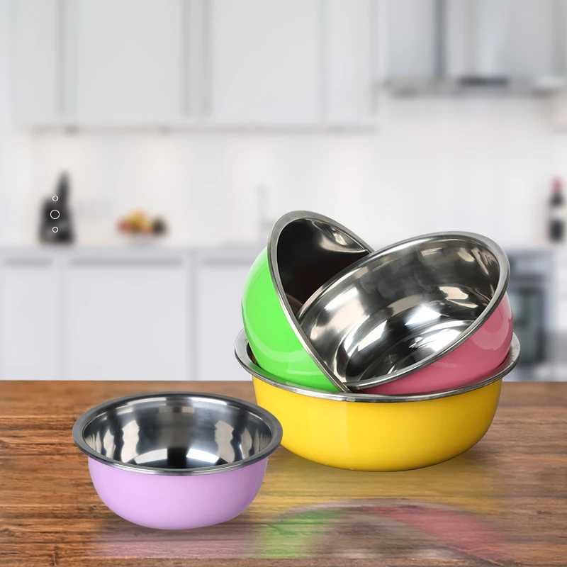 
RONGYE Best Sell Tableware Colorful Bowl Stainless Steel Mixing Bowl with Wide Side Various specifications Mixing Bowl set 