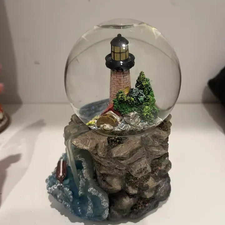 Customization Epoxy Lighthouse Water Snow Globe Resin Ocean Wave Boat Blue Danube Musical Snow Globe Home Decorative Ornament