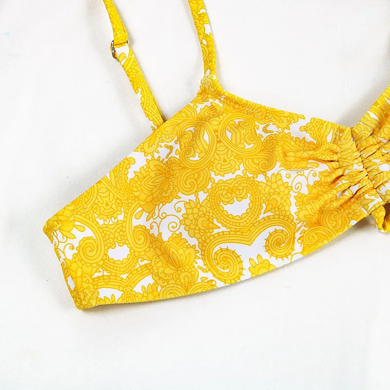 OEM 200pcs customized Newest Bikinis Micro Thong Bandage Swimwear Women Summer Bikini Set Floral Print  Beach Wear