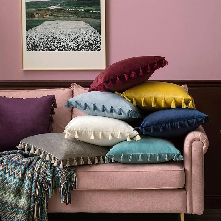 Wholesale Good Quality Luxury Velvet Tassel Pillow Case, Tassel Pillow Cover, Tassel Cushion Cover