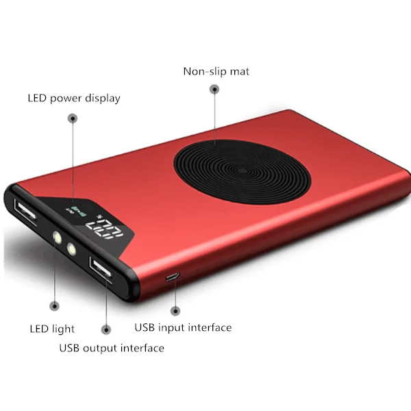 Беспроводной внешний аккумулятор 10000 мАч Универсальный многофункциональный мощный 10 Вт QI