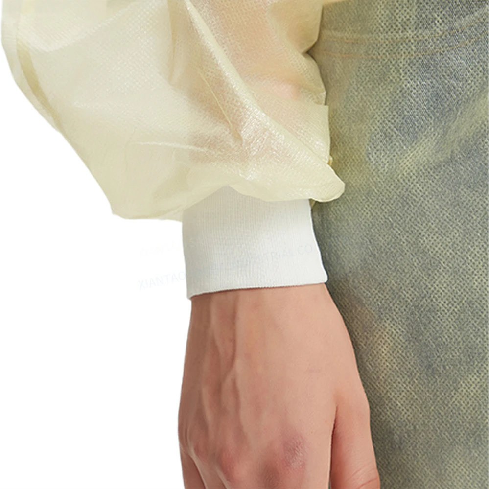 Yellow Color SMS PP PE Non Woven Medical Protective Gowns Disposable Isolation Surgical Gown For Hospital