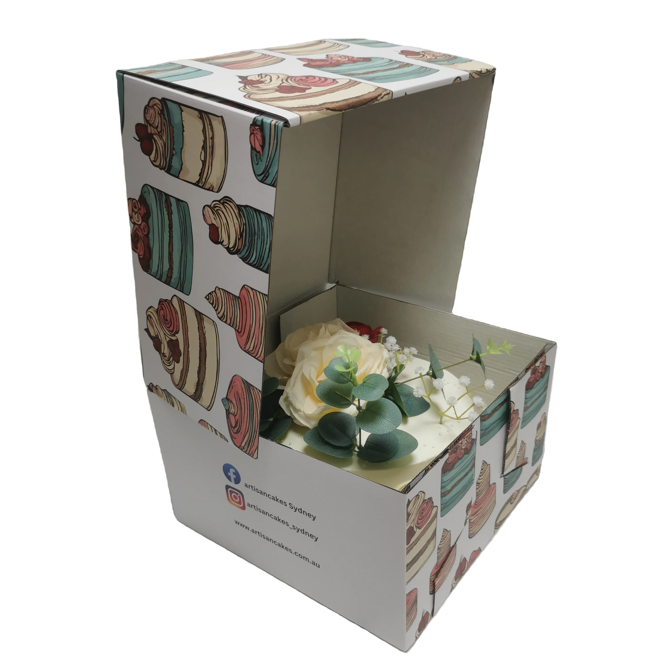 Customization Design Recyclable corrugated Board Customized LOGO Cake Box With cake board