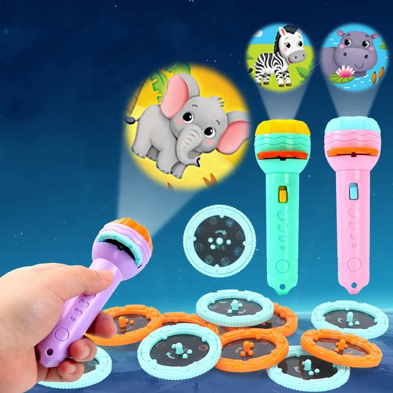 Baby Sleep Night Cartoon Flashlight Projector Flashlight Light Early Educational Toys Children Learning Toys