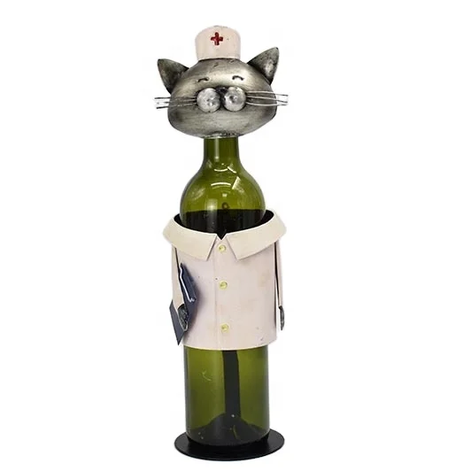 Metal Craft Nurse Cat Wine Bottle Holder