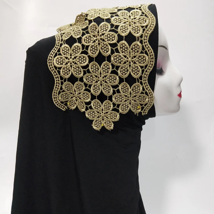 Customized and professional production of Italian gold wide fabric with lace trim for headwear JB59