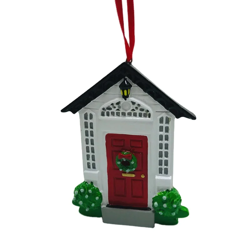 Wholesale Christmas Decorations Holiday Resin Pendant Cute red door our new house Christmas House Ornament