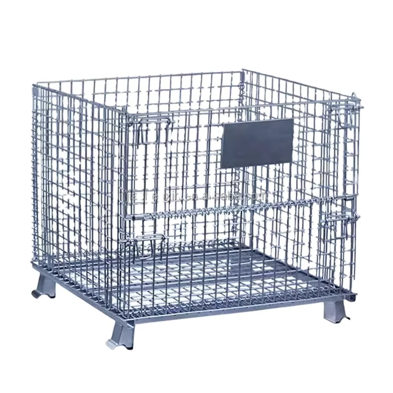 Foldable Warehouse Bulk Stacking Wire Rolling Collapsible Wire Mesh Metal Storage Cage
