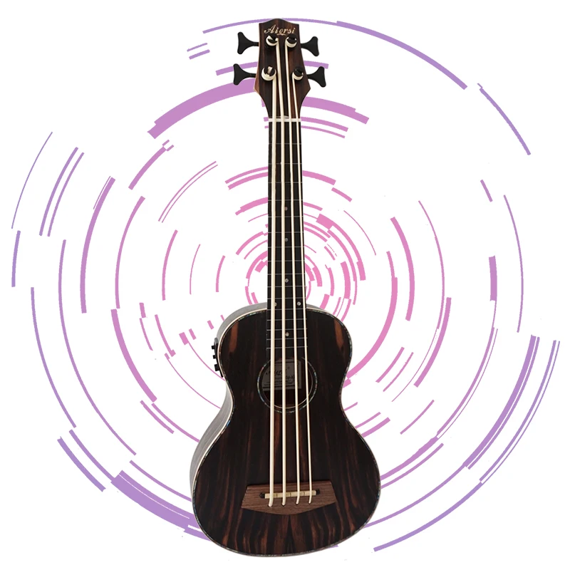 Aiersi brand wholesale price U Bass Java Ebony wooden ukulele electric guitar custom with bag