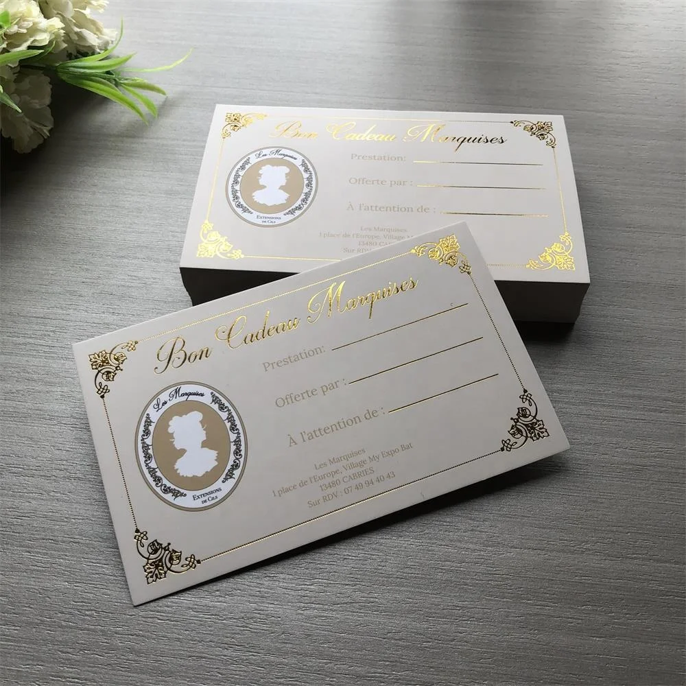 Custom luxury gold foil design coupons gift certificate paper card for small business