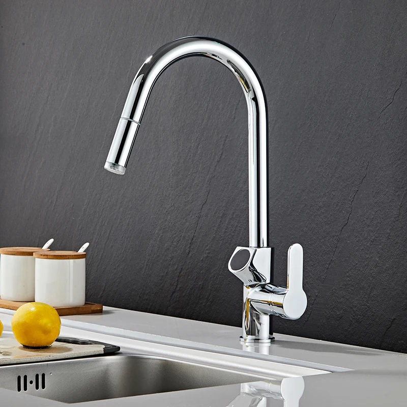 2022 New kitchen pull-out pull down faucet LED display hydroelectric power Thermochromic faucet spout