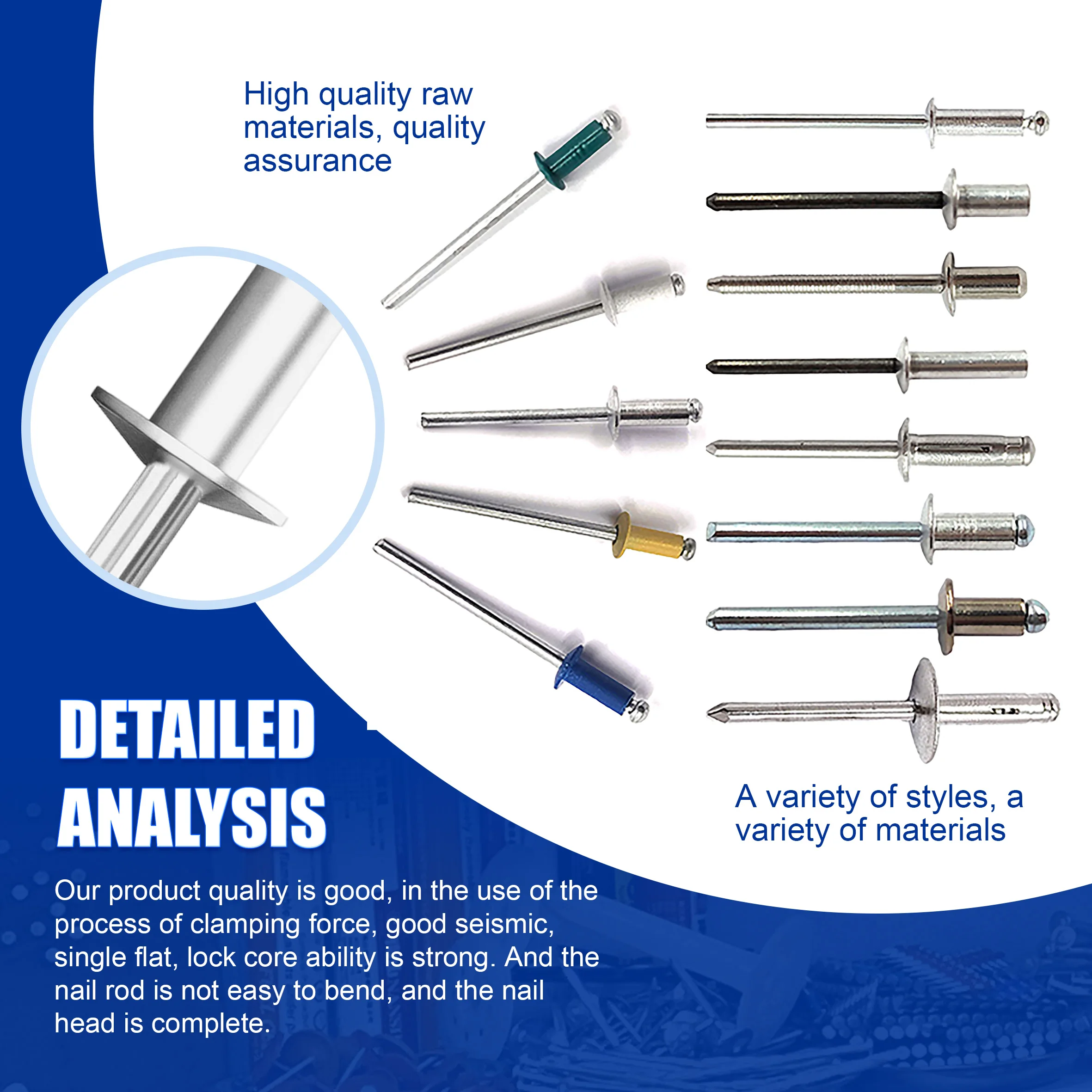 High quality structural blind rivet for use with nail guns