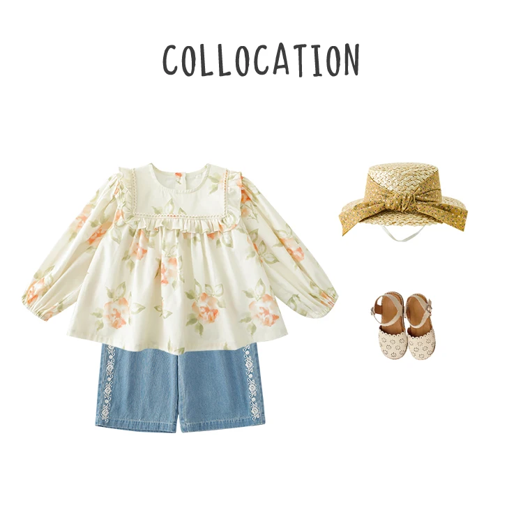 oem kids girls wide-leg jean pants with embroidered side lace trim custom baby denim trousers odm children casual  RTS pants