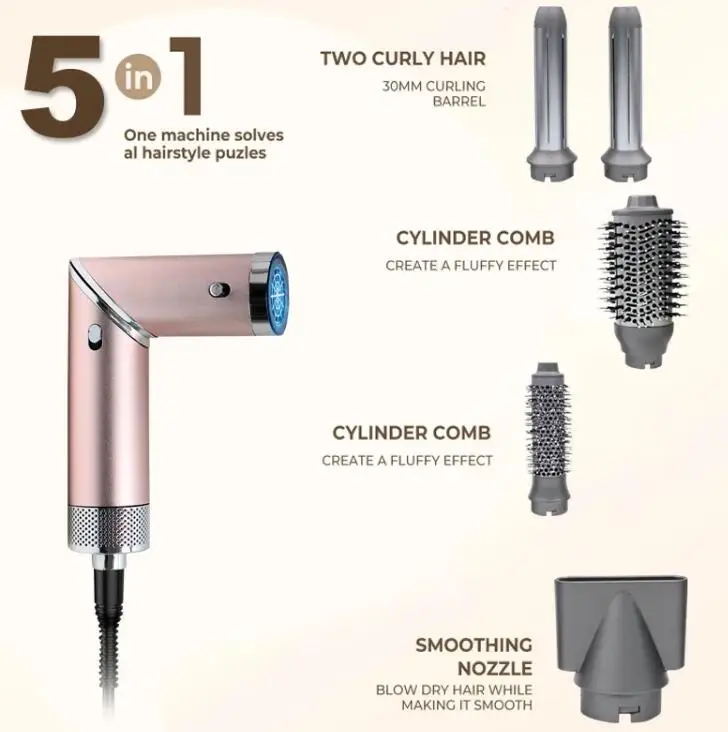 7 in 1 Professional Hair Blow Dryer Brush Straightener Hot Comb foldable 1600W BLDC 110000RMP Metal Hair Curler for Home Salon