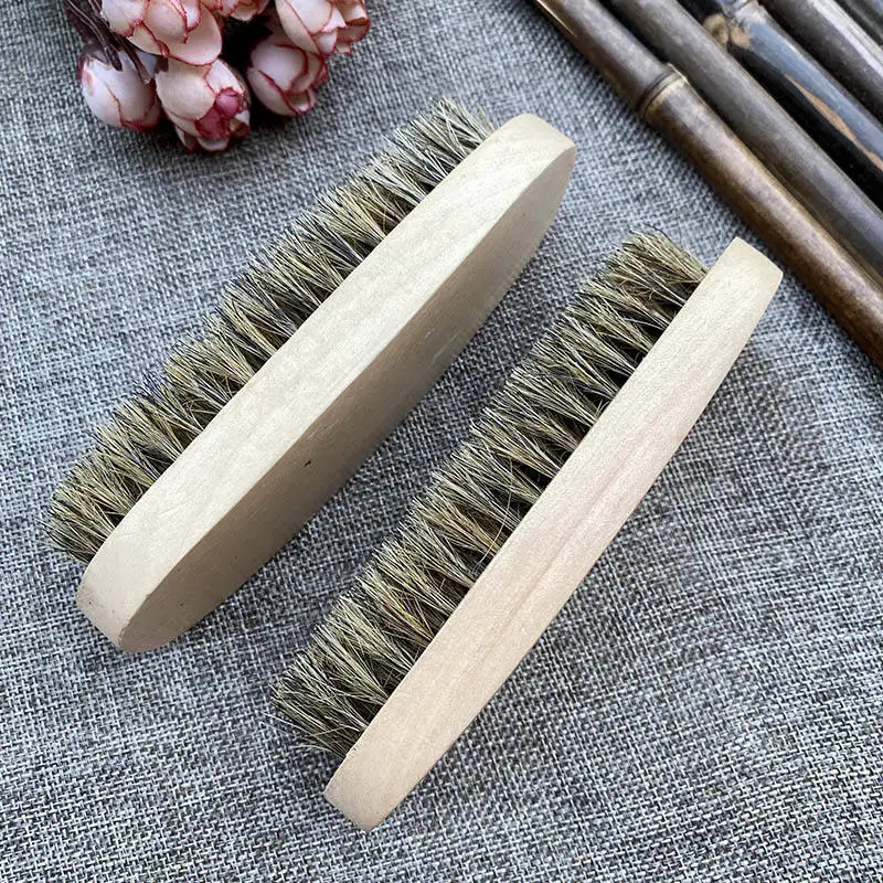 Professional Shoe and Leather Care Brush Set Soft Bristle Pig Hair Brush with Wood and Leather Handle for Maintenance