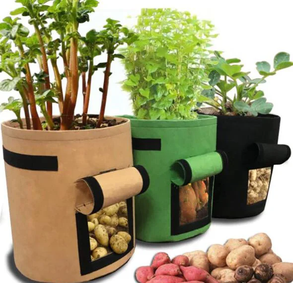 KUYUE Large 3-pack Planter 7 Gallon Felt Potato Grow Bag Storage Boxes & Bins Foldable CLASSIC Square Foldable Clothes Organizer