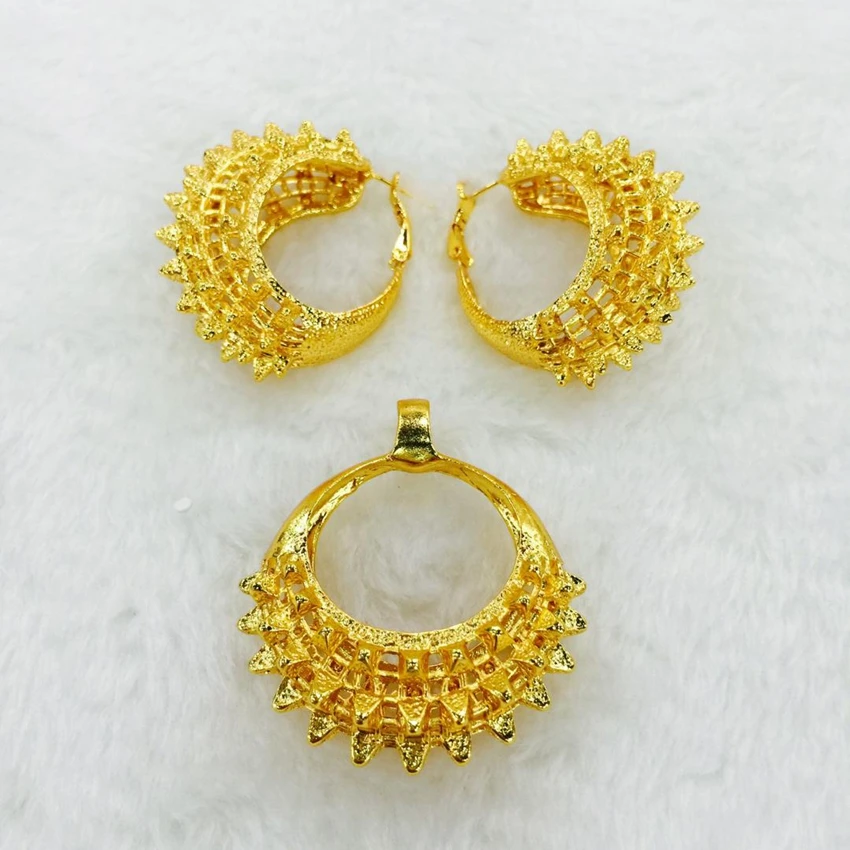 24k gold plated african jewelry sets necklace and earrings for summer season small medium big earrings pearl jewelry - 5