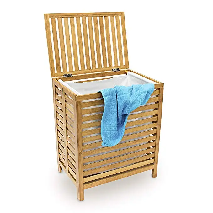 Folding Bamboo Wooden Laundry Hamper Storage Basket