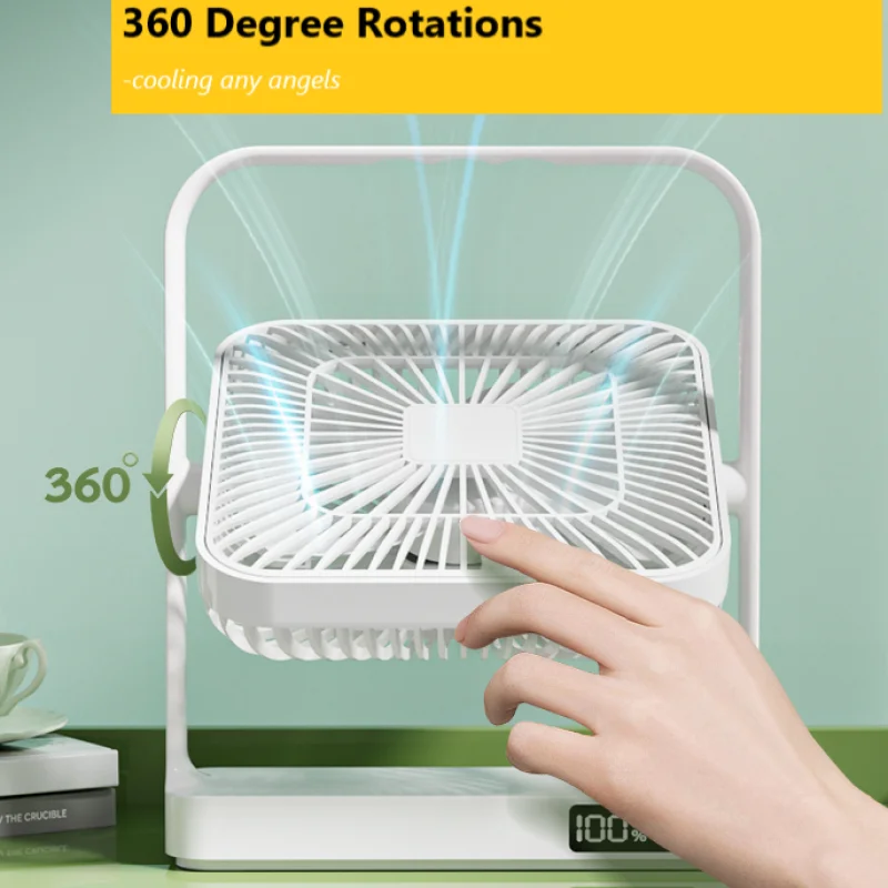 2024 New design 9 inch Table fan with LED display 360 degree rotation with built in battery