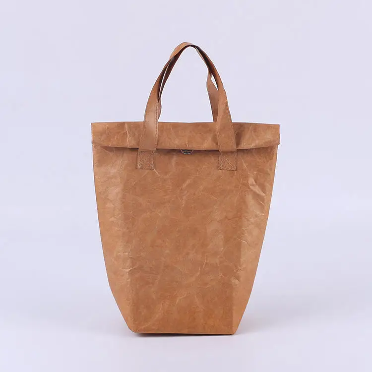 Wholesale Custom Logo Waterproof Thermal Washable Kraft Dupont Insulated Tyvek Paper Lunch Cooler Tote Bag for Bento Work