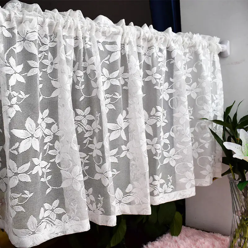 Innermor Delicate Modern Embroidered flower design tulle lace Floral Thread Rod Color Best Kitchen Sheer Curtains
