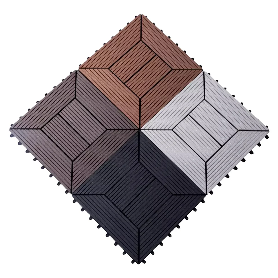 French Style Walnut Maple WPC Decking Tiles Interlocking Patio Terrazzo Floor Tiles