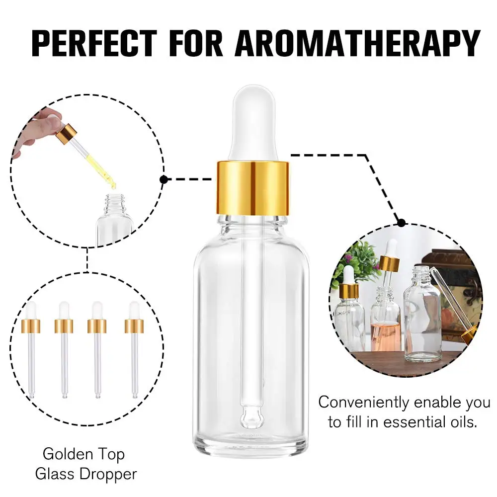 2021 New Costom Wholssle Frosting 1 Oz 2 Oz 10 Ml 30Ml Gold Oil Glass Dropper Bottle For Cosmetic Packaging