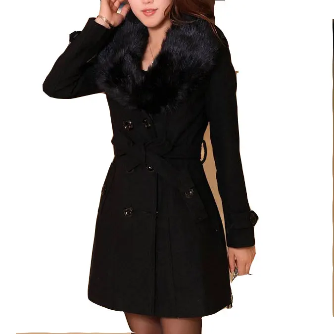 Женское шерстяное пальто с большим меховым воротником, двубортное Женское пальто, длинное пальто, зима 2019