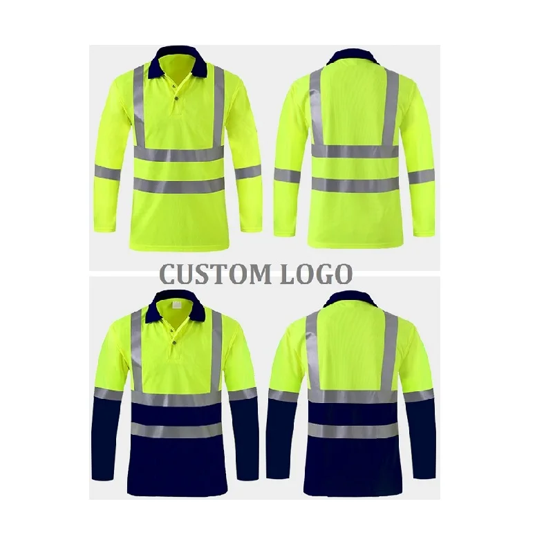 Long Sleeve Uniform Outdoor High Visibility Reflective Safety Shirts yellow orange custom logo Safety Customized T Shirts