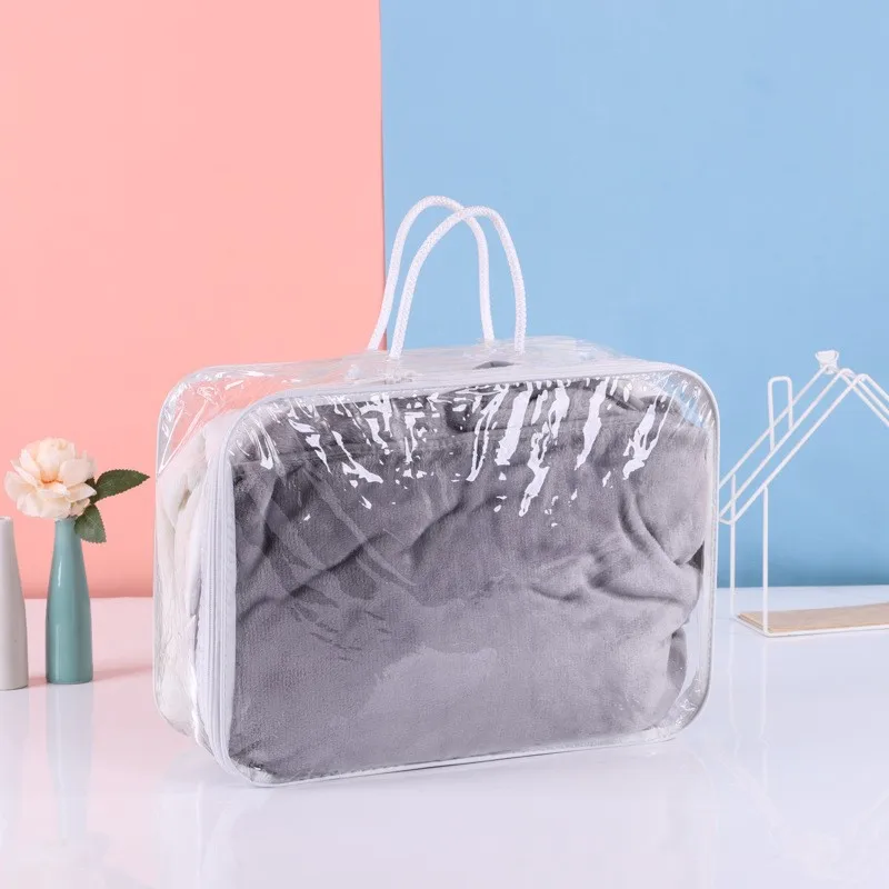 Custom printed logo PVC zipper  bag transparent packing bags for bed sheets clear  plastic tote bags