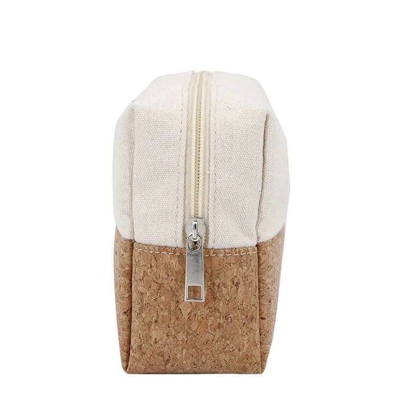 Custom with Logo 100% Eco Friendly Natural Canvas Cork Makeup Pouch Travel Toiletry Bag
