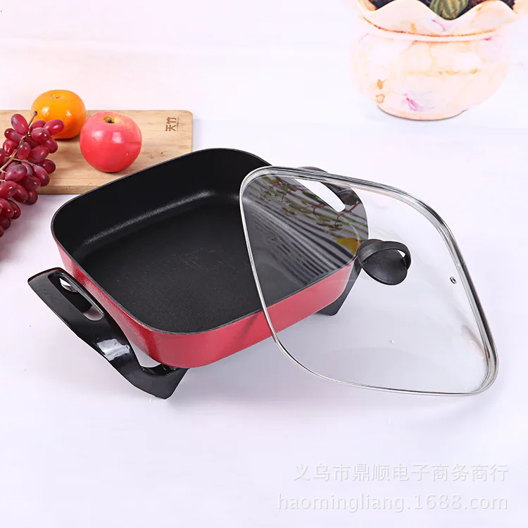 Electric hot pot square integrated household portable non-stick electric cooking pot multi-functional frying pan