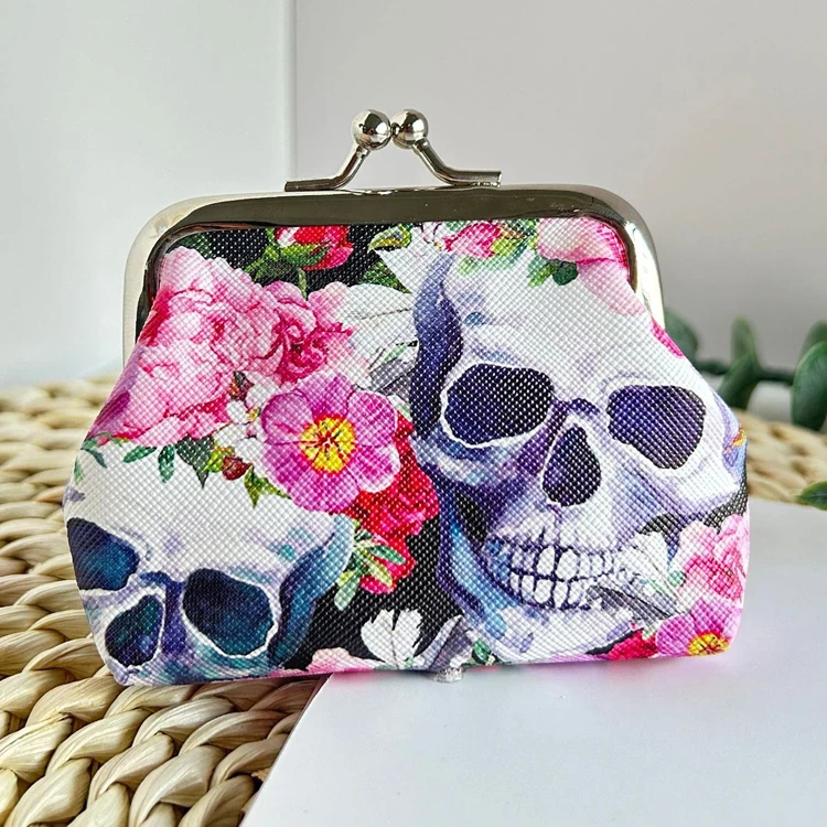 Customized logo pu leather coin purse souvenir woman skull mexican coin bag
