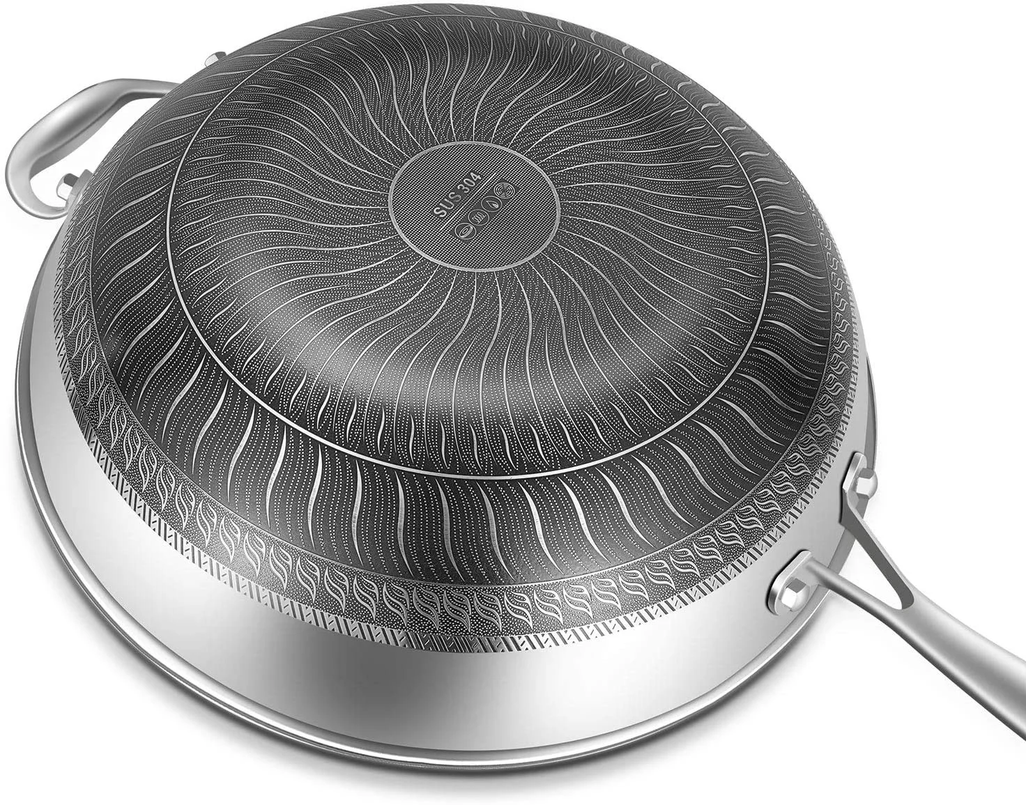 12.5 Inches Stainless Steel Wok Non-Stick Double Honeycomb Stainless Steel Wok Scratch-Resistant Cooking Pans