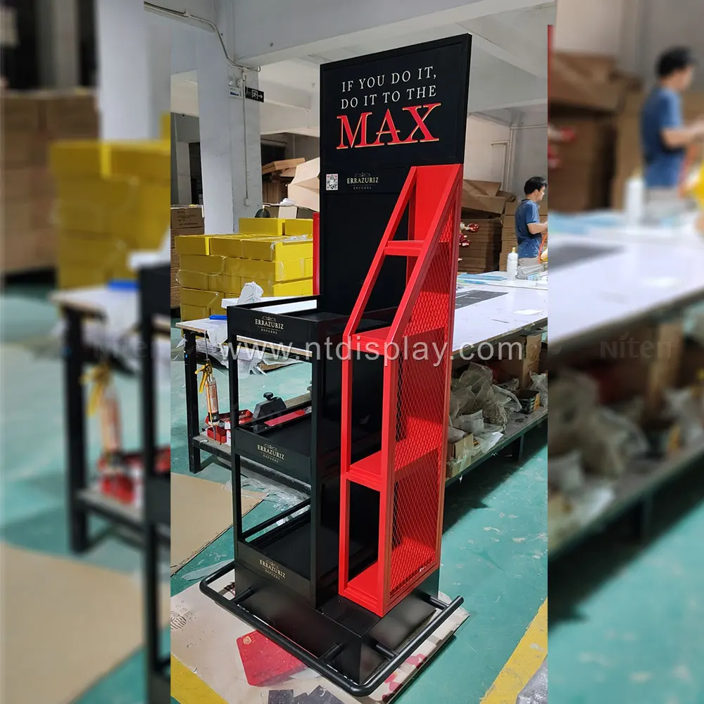 liquor bottle supermarket wine display cabinet floor stand beer bottle display shelf