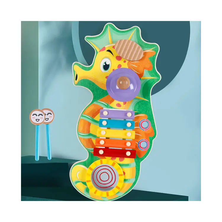 Education Wooden Music Toys Hand Drum Music Piano Set Toy Wooden Sea Horse Xylophone