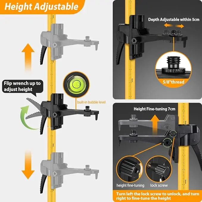 Telescoping Pole with Adjustable Laser Level Tripod, 1/4-Inch by 20-Inch Laser Pole Mount for Rotating Laser Levels