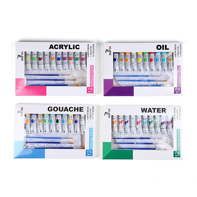 12 Colours Kids Acrylic Paint Set with Palette and 4 Paint Brushes for Art Supplies