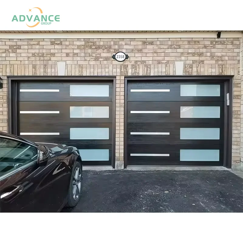 ANDA American Style 16 x 8 sectional garage door black aluminium with frost glass garage door