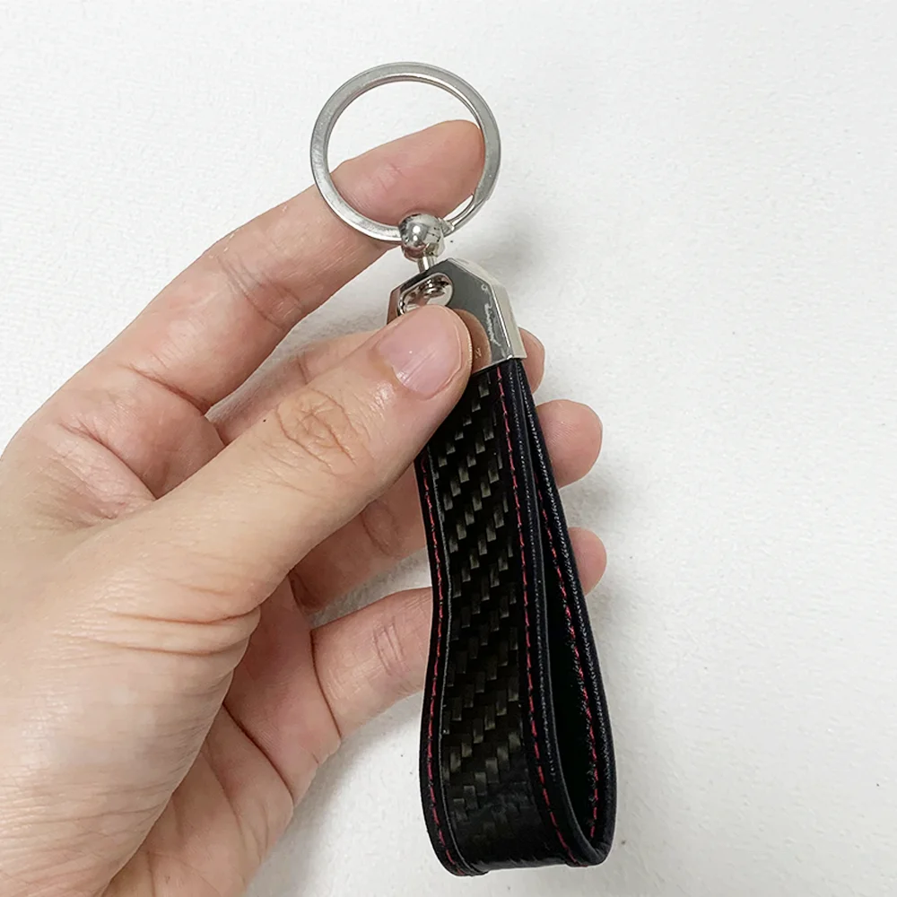 Hand Made Flexible Carbon Fiber Material Key Chain Metal Ring Genuine Leather Keychain