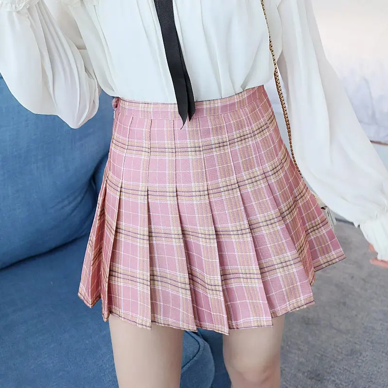 Custom Women High Waist Pleated Skirt Summer Casual Kawaii A-line Plaid School Uniform Mini Skirts for Girls
